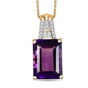 AAA Lusaka Amethyst and Moissanite 7.90 ctw Majestic Pendant Necklace in 18K Vermeil Yellow Gold Over Sterling Silver 20 Inches