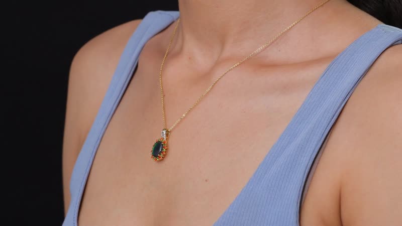 D'Joy Premium Canadian Ammolite and Multi Gemstone 3.20 ctw Floral Pendant Necklace in 18K Vermeil Yellow Gold Over Sterling Silver 20 Inches