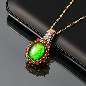D'Joy Premium Canadian Ammolite and Multi Gemstone 3.20 ctw Floral Pendant Necklace in 18K Vermeil Yellow Gold Over Sterling Silver 20 Inches 