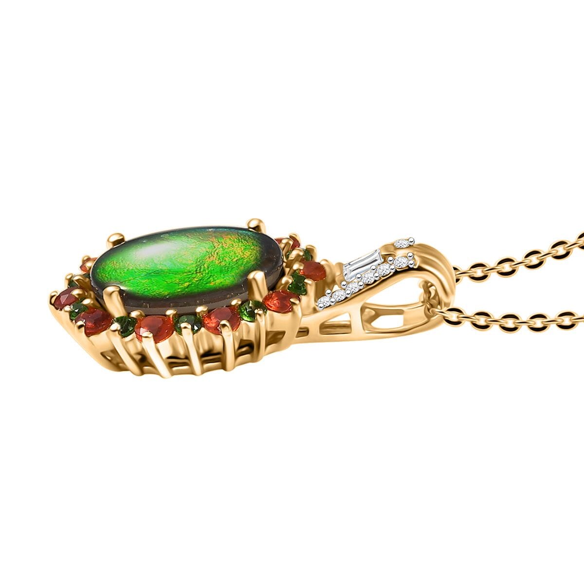 Premium Ammolite and Multi Gemstone 3.20 ctw Floral Pendant Necklace in 18K Vermeil Yellow Gold Over Sterling Silver 20 Inches  image number 3