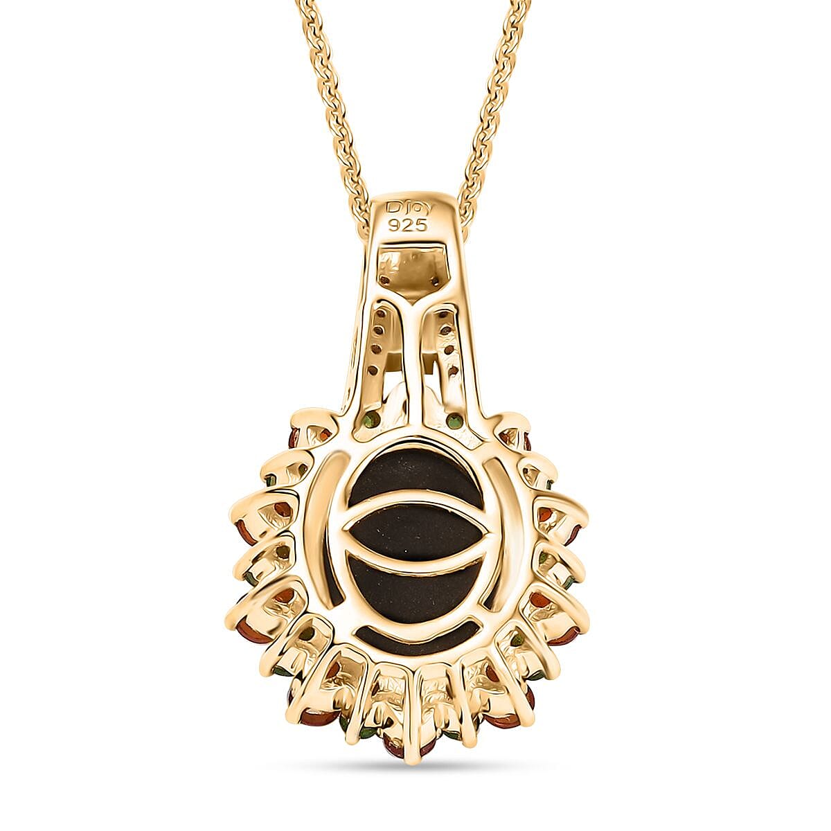 D'Joy Premium Canadian Ammolite and Multi Gemstone 3.20 ctw Floral Pendant Necklace in 18K Vermeil Yellow Gold Over Sterling Silver 20 Inches