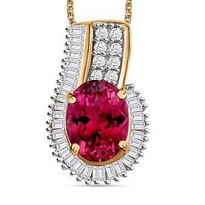 Luxoro AAA Ouro Fino Rubellite and Diamond 1.61 ctw Pendant Necklace in 14K White Gold (20 Inches)