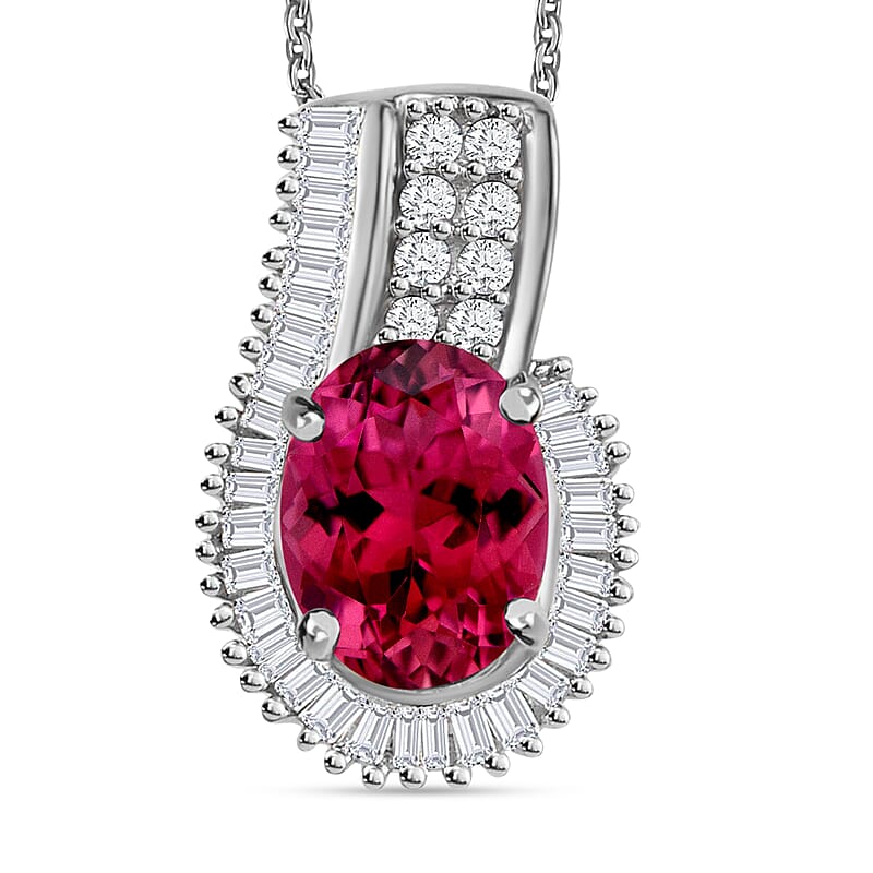 Luxoro AAA Ouro Fino Rubellite and Diamond 1.61 ctw Pendant Necklace in 14K White Gold (20 Inches)