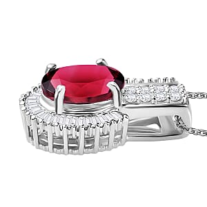 Luxoro AAA Ouro Fino Rubellite and Diamond 1.61 ctw Pendant Necklace in 14K White Gold (20 Inches) (Del. in 10-12 Days)