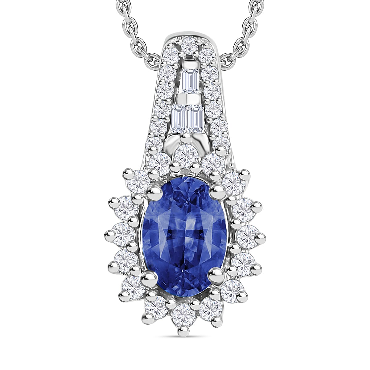 Luxoro AAA Ceylon Blue Sapphire and G-H I2 Diamond 1.31 ctw Pendant Necklace in 14K White Gold 20 Inches (Del. in 10-12 Days) image number 0