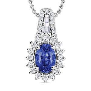 Luxoro AAA Ceylon Blue Sapphire and G-H I2 Diamond 1.31 ctw Pendant Necklace in 14K White Gold 20 Inches (Del. in 10-12 Days)