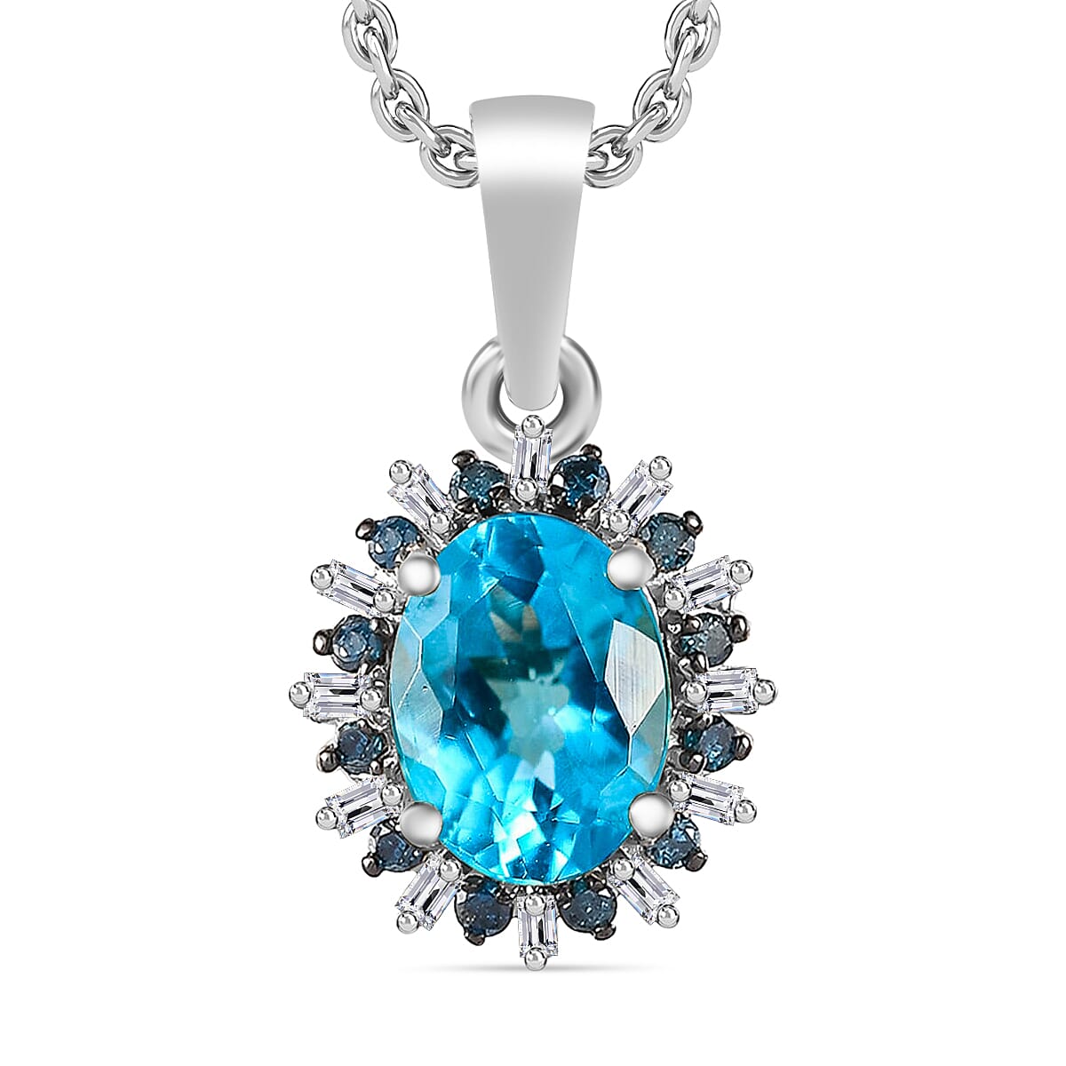 Luxoro AAA Paraiba Apatite, Blue Diamond and I2 Diamond 1.38 ctw Pendant Necklace in 10K White Gold 20 Inches image number 0