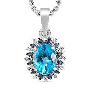 Luxoro AAA Paraiba Apatite, Blue Diamond and I2 Diamond 1.38 ctw Pendant Necklace in 10K White Gold 20 Inches