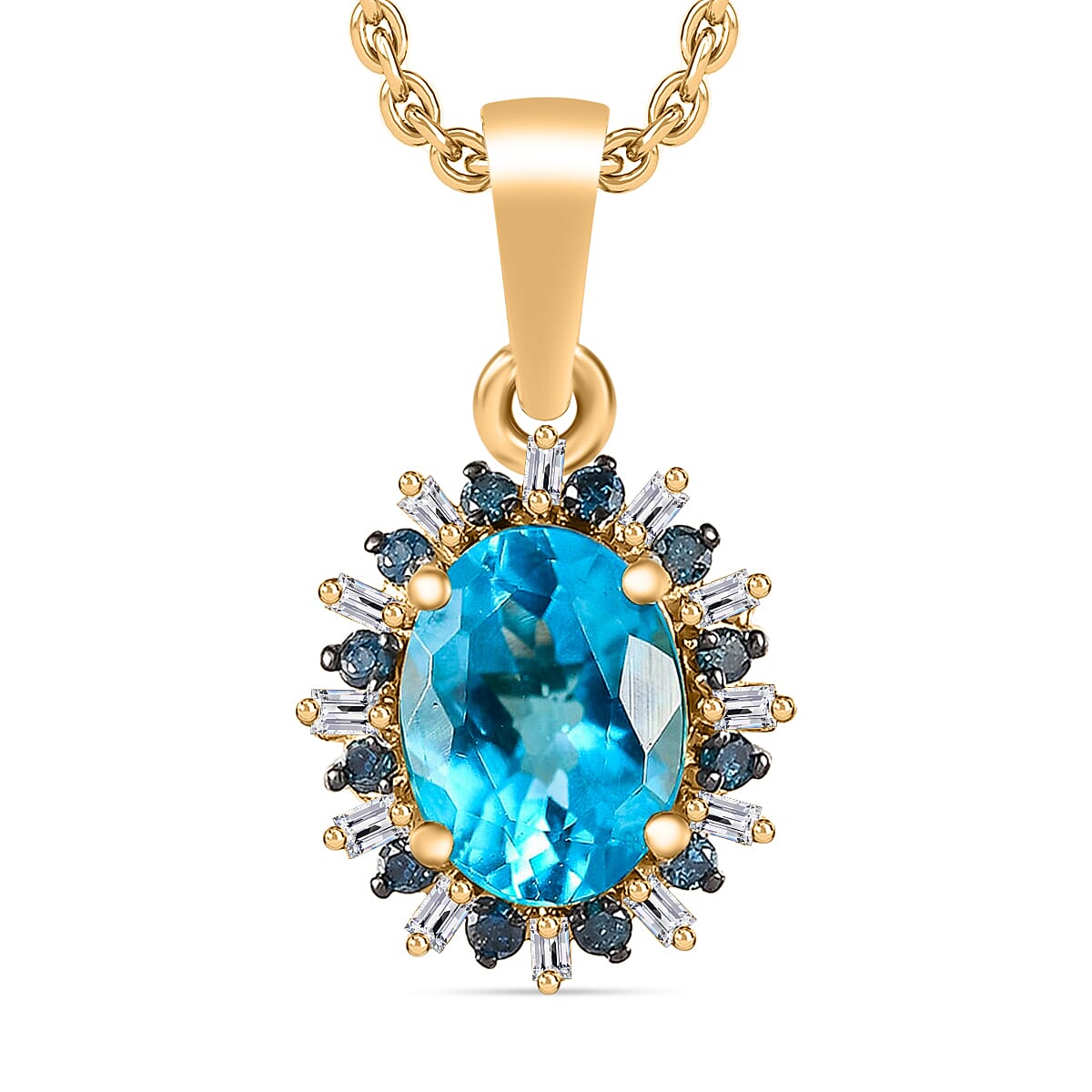 Luxoro AAA Paraiba Apatite, Blue Diamond and I2 Diamond 1.38 ctw Pendant Necklace in 10K Yellow Gold 20 Inches