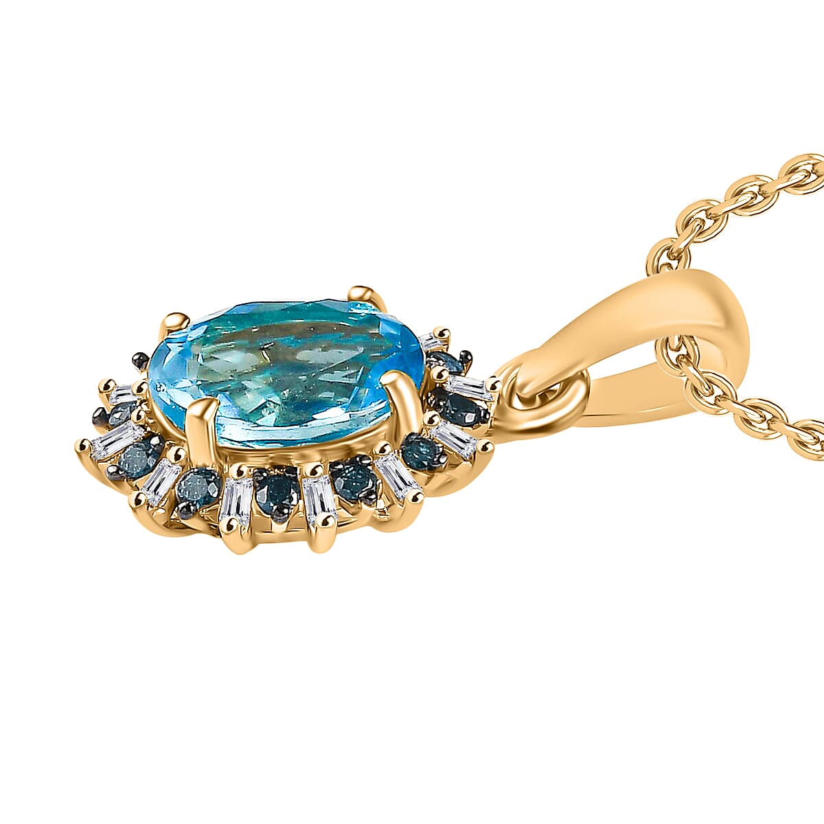 Luxoro AAA Paraiba Apatite, Blue Diamond and I2 Diamond 1.38 ctw Pendant Necklace in 10K Yellow Gold 20 Inches