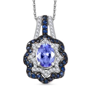 D'Joy Tanzanite and Multi Gemstone 2.60 ctw Pendant Necklace in Rhodium Over Sterling Silver 20 Inches