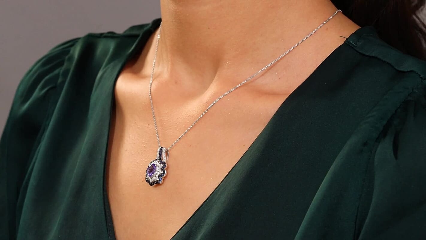 D'Joy Tanzanite and Multi Gemstone 2.60 ctw Pendant Necklace in Rhodium Over Sterling Silver 20 Inches