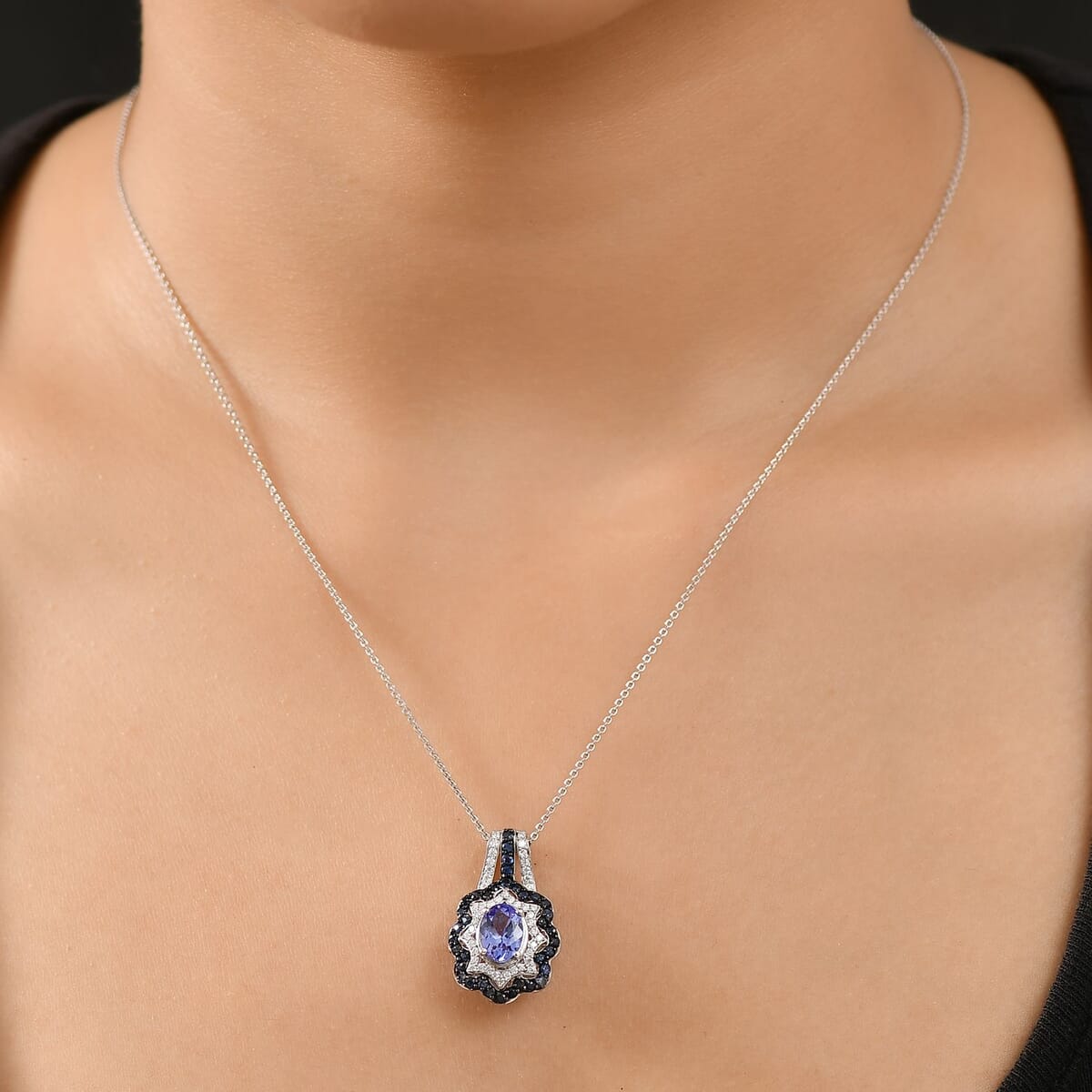 D'Joy Tanzanite and Multi Gemstone 2.60 ctw Pendant Necklace in Rhodium Over Sterling Silver 20 Inches image number 2