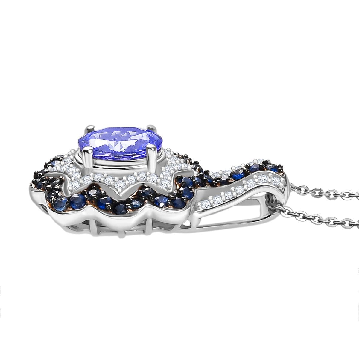 D'Joy Tanzanite and Multi Gemstone 2.60 ctw Pendant Necklace in Rhodium Over Sterling Silver 20 Inches image number 3
