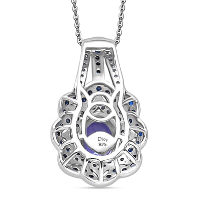 D'Joy Tanzanite and Multi Gemstone 2.60 ctw Pendant Necklace in Rhodium Over Sterling Silver 20 Inches