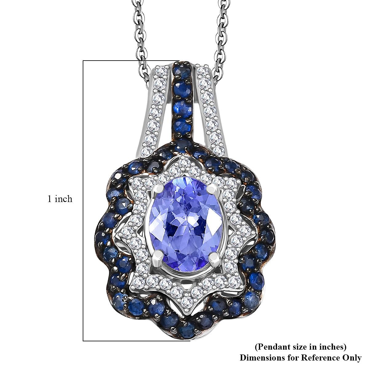 D'Joy Tanzanite and Multi Gemstone 2.60 ctw Pendant Necklace in Rhodium Over Sterling Silver 20 Inches
