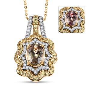 D'Joy Turkizite and Multi Gemstone 2.85 ctw Pendant Necklace in 18K Vermeil Yellow Gold Over Sterling Silver 20 Inches