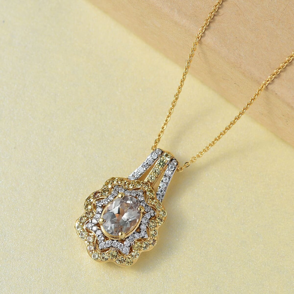 D'Joy Turkizite and Multi Gemstone 2.85 ctw Pendant Necklace in 18K Vermeil Yellow Gold Over Sterling Silver 20 Inches image number 1
