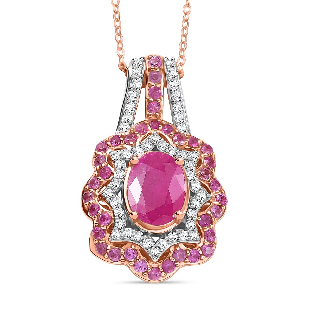 D'Joy Mozambique Ruby and Multi Gemstone 2.80 ctw Pendant Necklace in 18K Vermeil Rose Gold Over Sterling Silver 20 Inches image number 0
