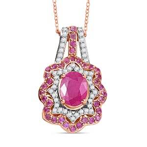 D'Joy Mozambique Ruby and Multi Gemstone 2.80 ctw Pendant Necklace in 18K Vermeil Rose Gold Over Sterling Silver 20 Inches