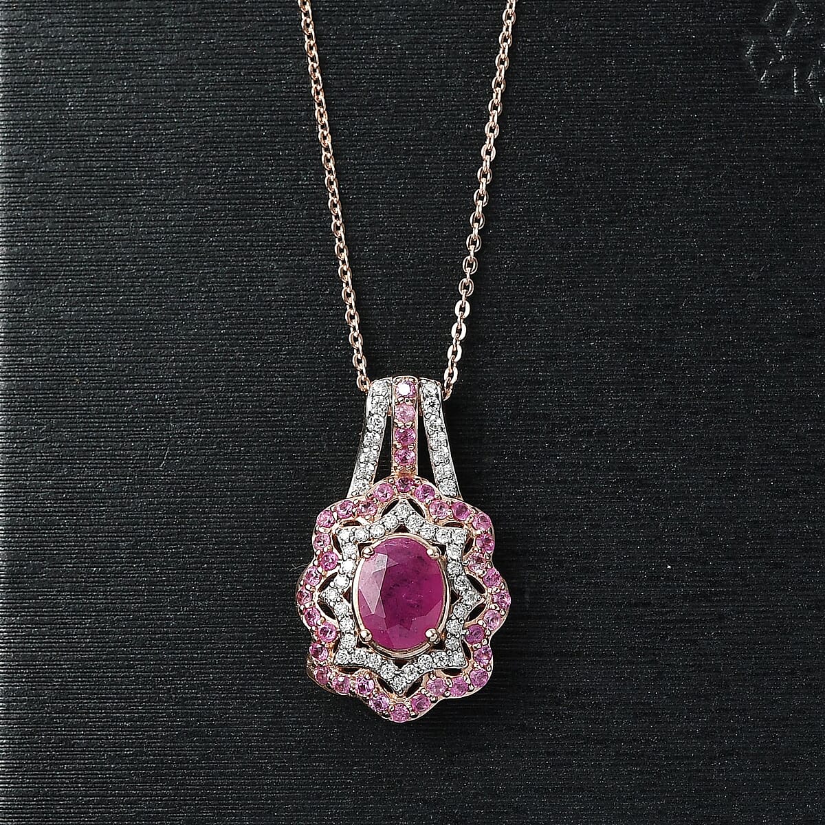 D'Joy Mozambique Ruby and Multi Gemstone 2.80 ctw Pendant Necklace in 18K Vermeil Rose Gold Over Sterling Silver 20 Inches image number 1