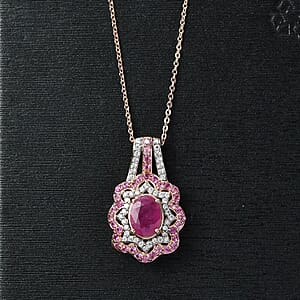 D'Joy Montepuez Ruby and Multi Gemstone 2.80 ctw Pendant Necklace in 18K Vermeil Rose Gold Over Sterling Silver 20 Inches