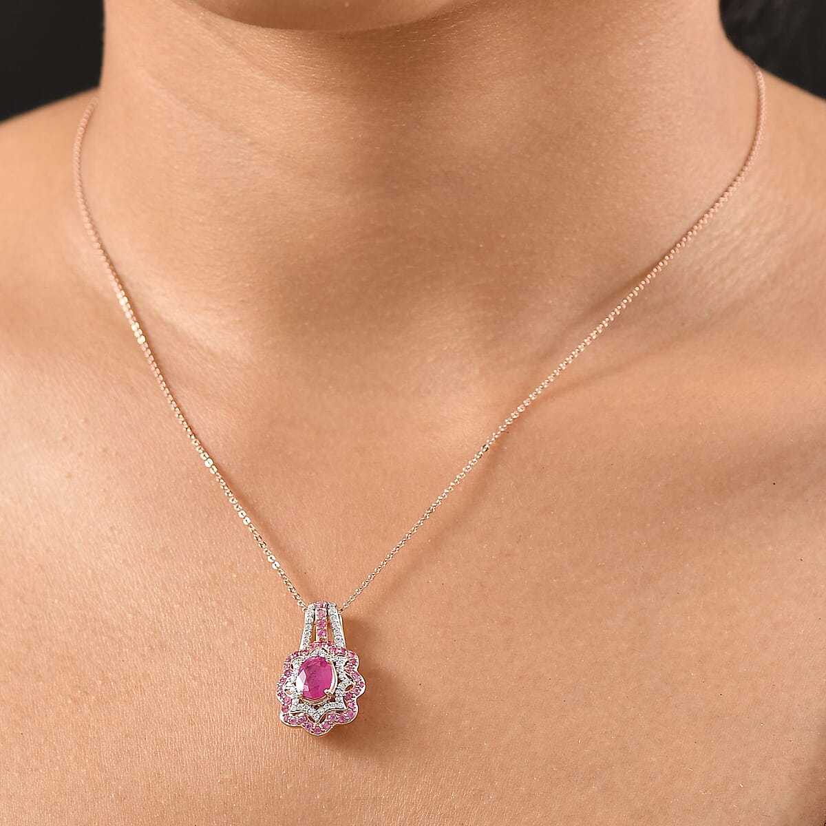 D'Joy Mozambique Ruby and Multi Gemstone 2.80 ctw Pendant Necklace in 18K Vermeil Rose Gold Over Sterling Silver 20 Inches image number 2