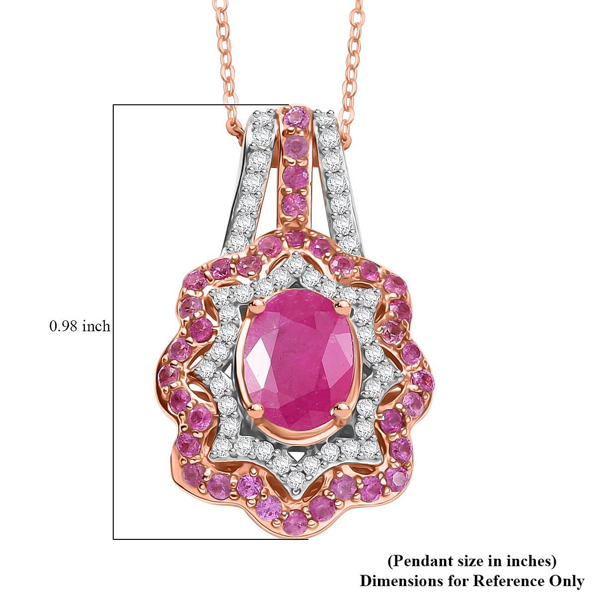D'Joy Montepuez Ruby and Multi Gemstone 2.80 ctw Pendant Necklace in 18K Vermeil Rose Gold Over Sterling Silver 20 Inches
