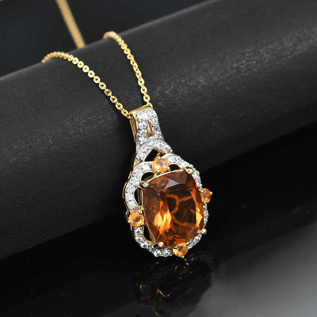 D'Joy Santa Ana Madeira Citrine and Multi Gemstone 6.35 ctw Art Deco Pendant Necklace in 18K Vermeil Yellow Gold Over Sterling Silver 20 Inches image number 1