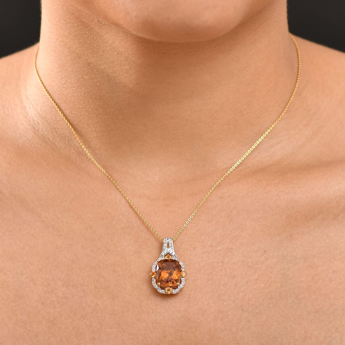 D'Joy Santa Ana Madeira Citrine and Multi Gemstone 6.35 ctw Art Deco Pendant Necklace in 18K Vermeil Yellow Gold Over Sterling Silver 20 Inches image number 2