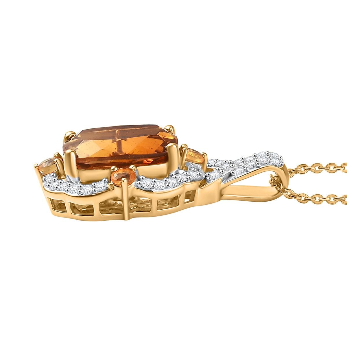 D'Joy Santa Ana Madeira Citrine and Multi Gemstone 6.35 ctw Art Deco Pendant Necklace in 18K Vermeil Yellow Gold Over Sterling Silver 20 Inches image number 3