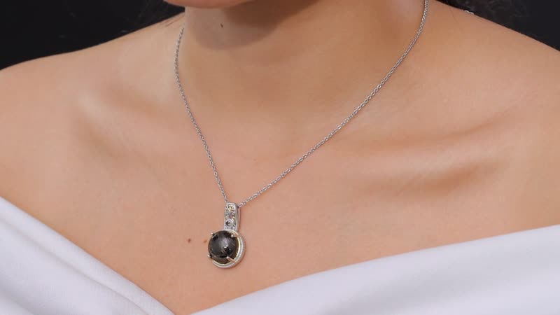 Matrix Silver Shungite, Brazilian Smoky Quartz Pendant in 14K YG and Platinum Over Copper with Stainless Steel Necklace (20 Inches) 8.85 ctw