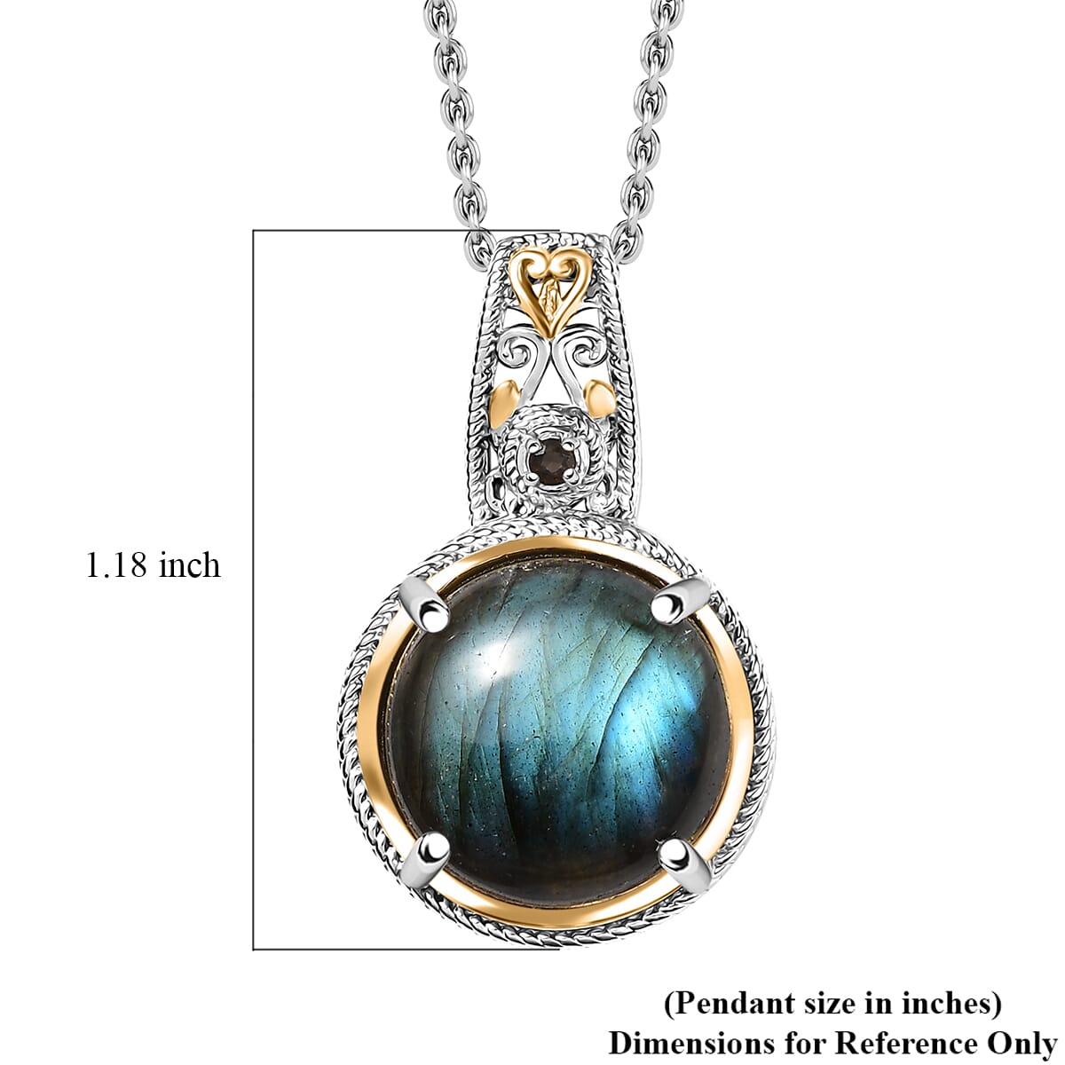 Malagasy Labradorite and Brazilian Smoky Quartz 15.15 ctw Pendant in 14K YG and Platinum Over Copper with Magnet and Stainless Steel Necklace (20 Inches) image number 5