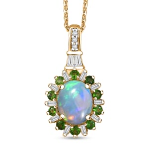 D'Joy Premium Ethiopian Welo Opal and Multi Gemstone 2.00 ctw Sunburst Pendant Necklace in 18K Vermeil Yellow Gold Over Sterling Silver 20 Inches
