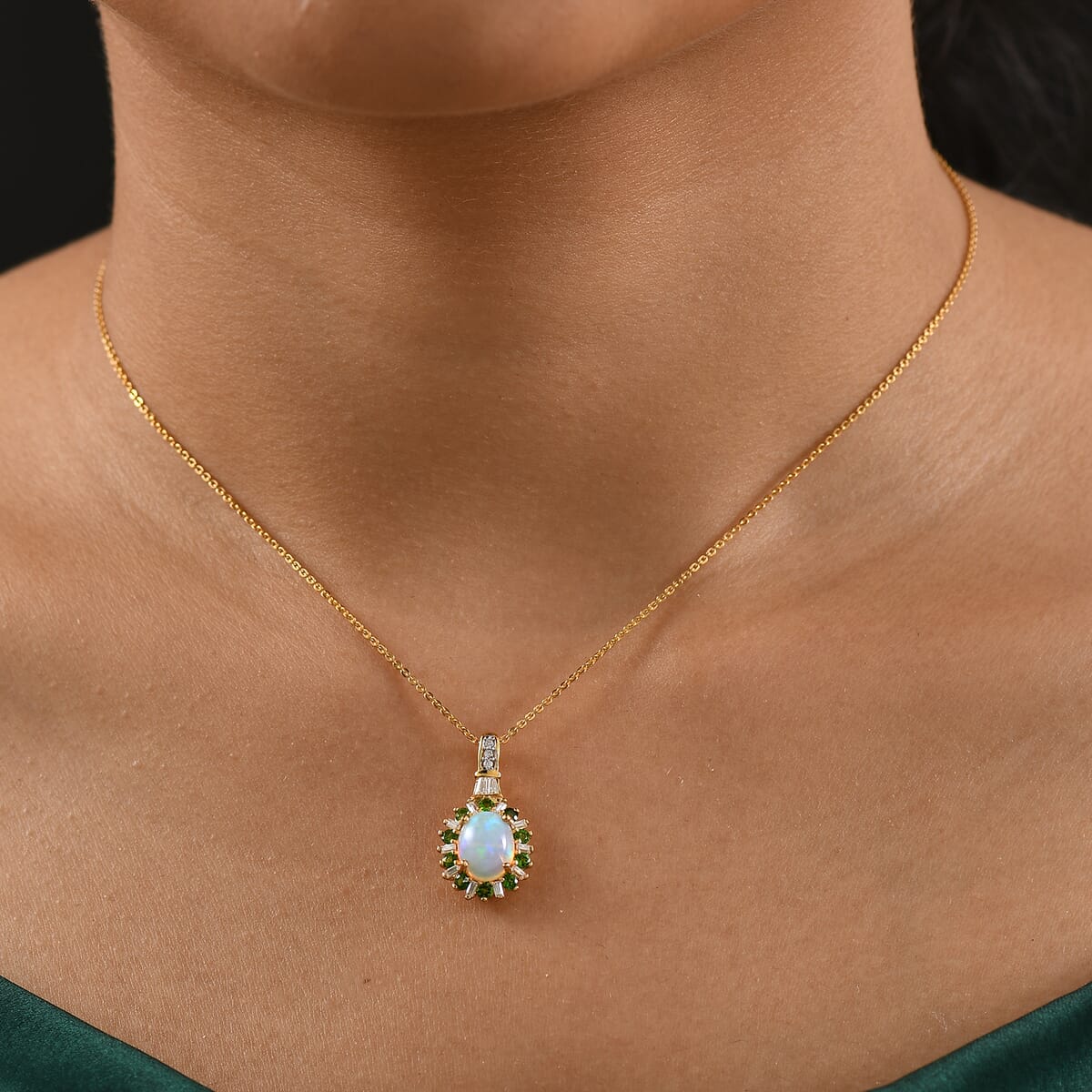 D'Joy Premium Ethiopian Welo Opal and Multi Gemstone 2.00 ctw Sunburst Pendant Necklace in 18K Vermeil Yellow Gold Over Sterling Silver 20 Inches image number 2