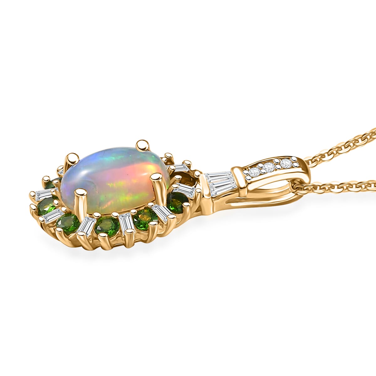 D'Joy Premium Ethiopian Welo Opal and Multi Gemstone 2.00 ctw Sunburst Pendant Necklace in 18K Vermeil Yellow Gold Over Sterling Silver 20 Inches image number 3