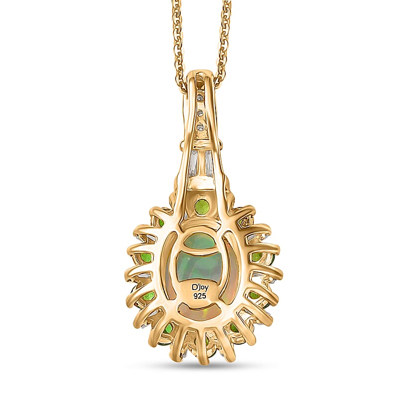 D'Joy Premium Ethiopian Welo Opal and Multi Gemstone 2.00 ctw Sunburst Pendant Necklace in 18K Vermeil Yellow Gold Over Sterling Silver 20 Inches