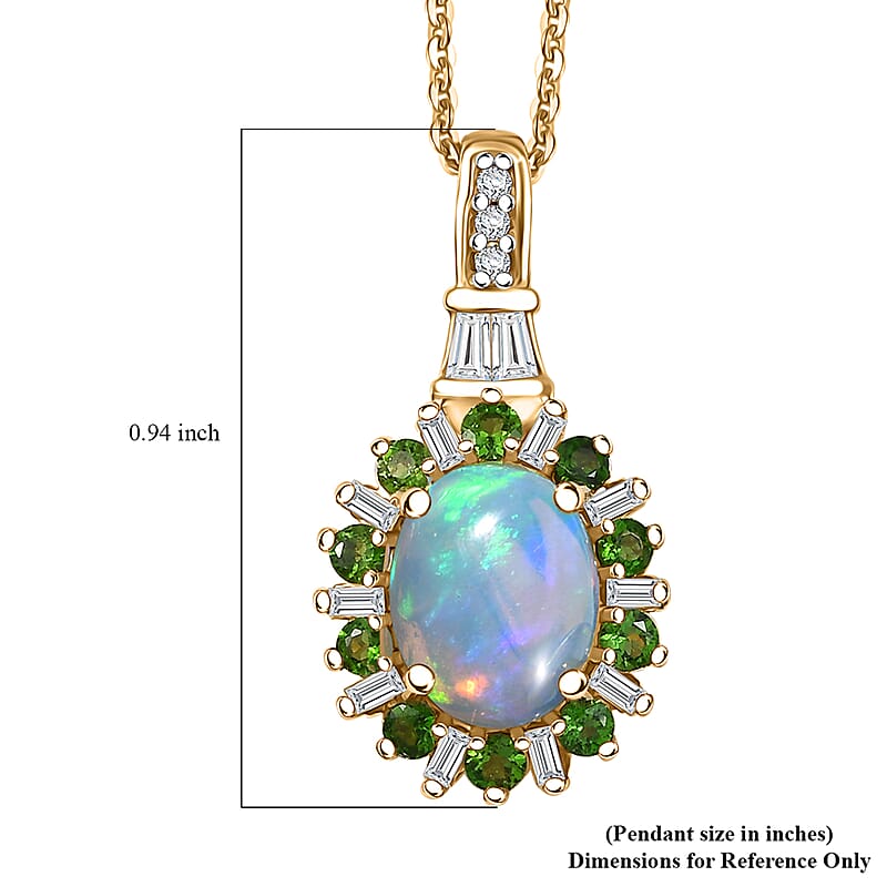 D'Joy Premium Ethiopian Welo Opal and Multi Gemstone 2.00 ctw Sunburst Pendant Necklace in 18K Vermeil Yellow Gold Over Sterling Silver 20 Inches