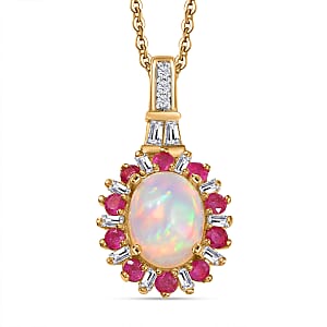 D'Joy Premium Ethiopian Welo Opal and Multi Gemstone 2.00 ctw Sunburst Pendant Necklace in 18K Vermeil Yellow Gold Over Sterling Silver 20 Inches