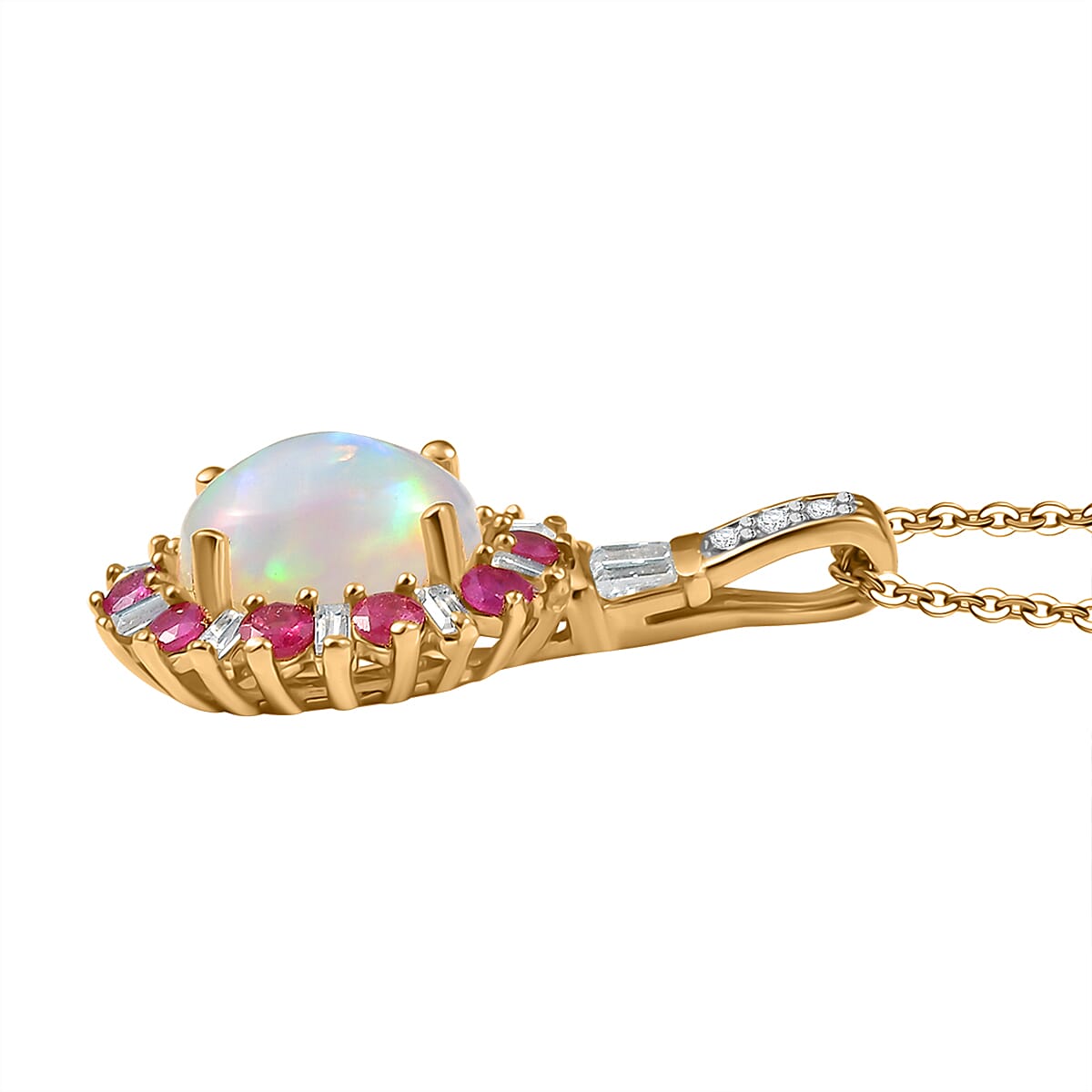 D'Joy Premium Ethiopian Welo Opal and Multi Gemstone 2.00 ctw Sunburst Pendant Necklace in 18K Vermeil Yellow Gold Over Sterling Silver 20 Inches image number 3