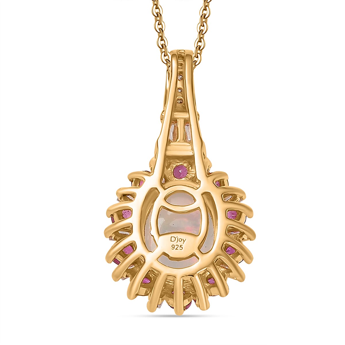 D'Joy Premium Ethiopian Welo Opal and Multi Gemstone 2.00 ctw Sunburst Pendant Necklace in 18K Vermeil Yellow Gold Over Sterling Silver 20 Inches