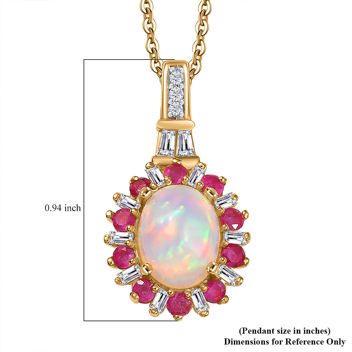 D'Joy Premium Ethiopian Welo Opal and Multi Gemstone 2.00 ctw Sunburst Pendant Necklace in 18K Vermeil Yellow Gold Over Sterling Silver 20 Inches image number 5