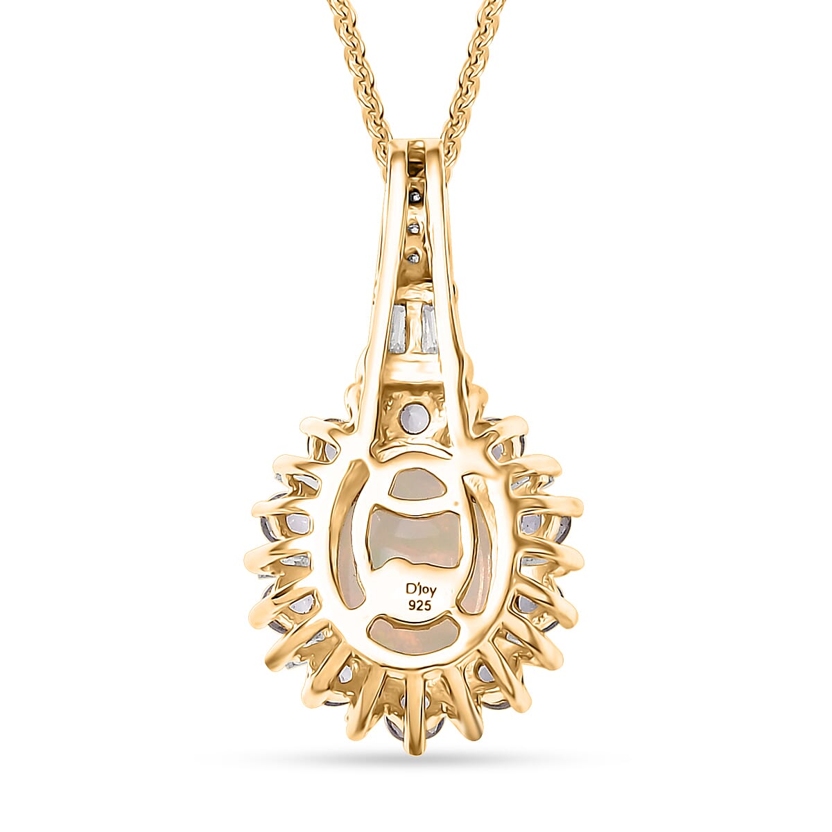 D'Joy Premium Ethiopian Welo Opal and Multi Gemstone 2.00 ctw Sunburst Pendant Necklace in 18K Vermeil Yellow Gold Over Sterling Silver 20 Inches image number 4