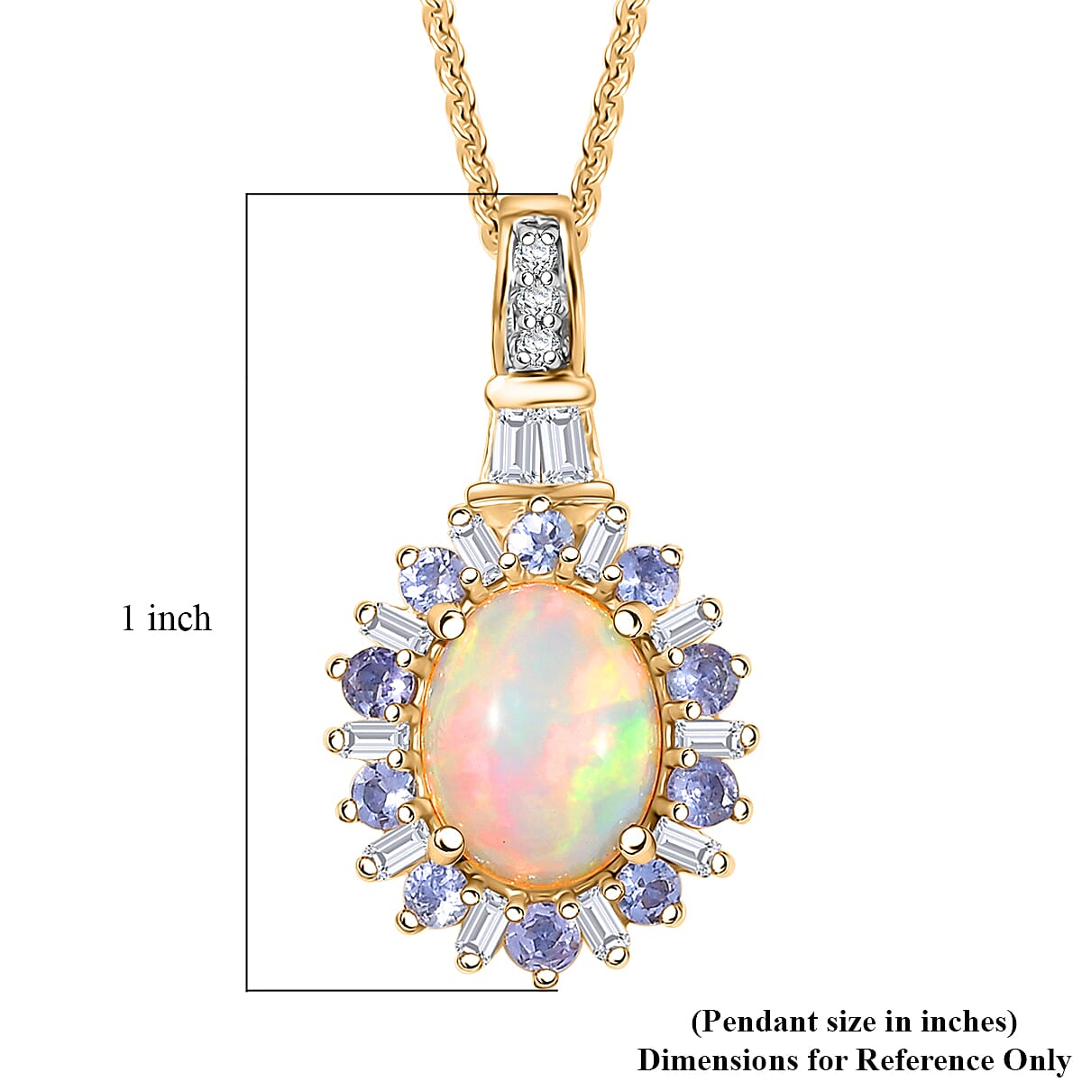 D'Joy Premium Ethiopian Welo Opal and Multi Gemstone 2.00 ctw Sunburst Pendant Necklace in 18K Vermeil Yellow Gold Over Sterling Silver 20 Inches image number 5