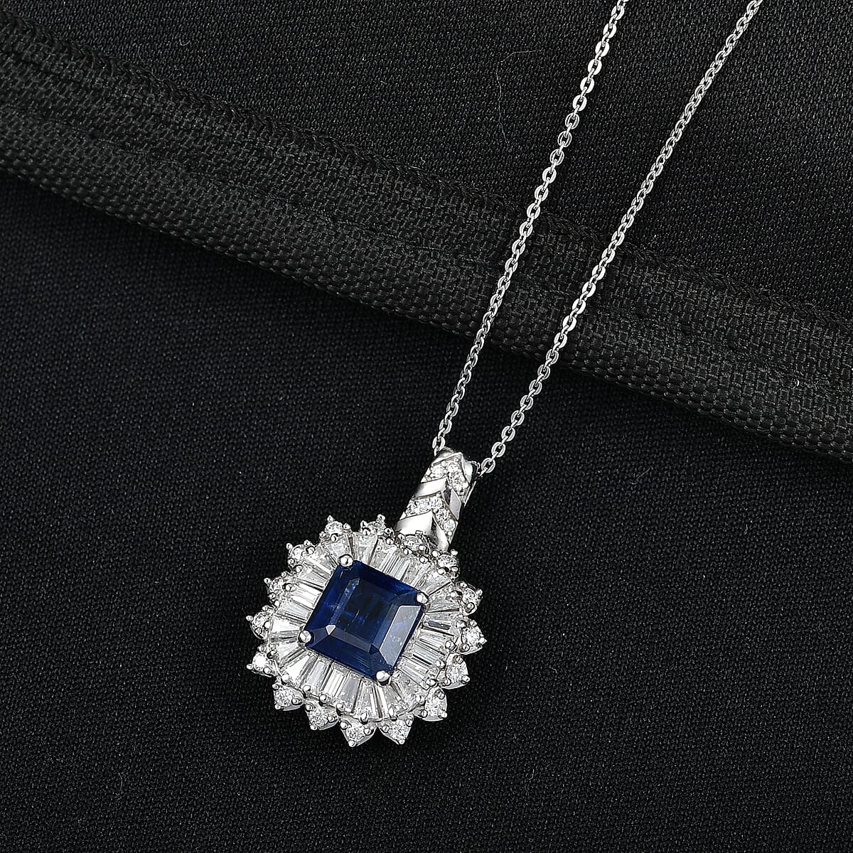 D'Joy Asscher Cut Premium Kashmir Kyanite and Moissanite 4.70 ctw Pendant Necklace in Rhodium Over Sterling Silver 20 Inches image number 1