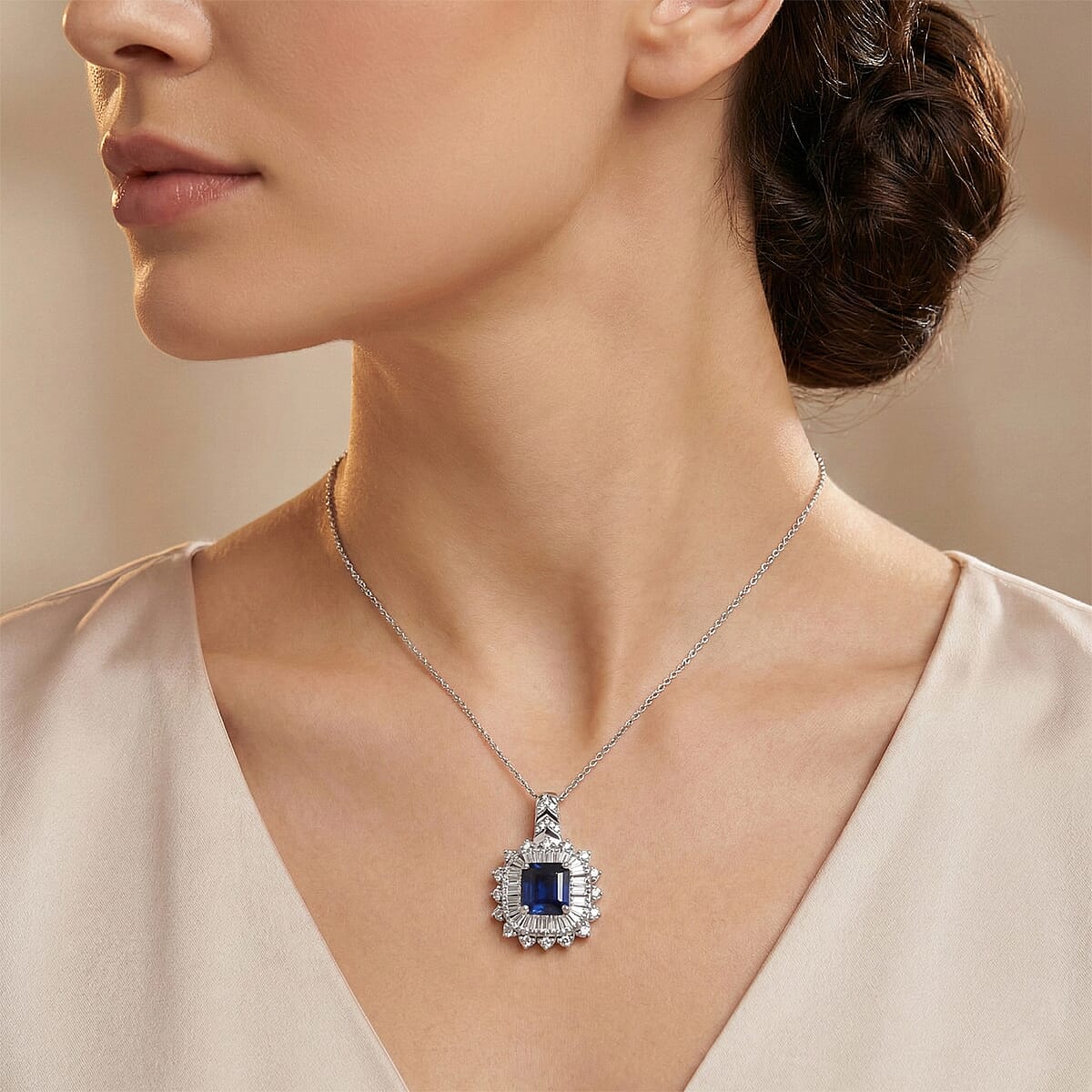 D'Joy Asscher Cut Premium Kashmir Kyanite and Moissanite 4.70 ctw Pendant Necklace in Rhodium Over Sterling Silver 20 Inches image number 2