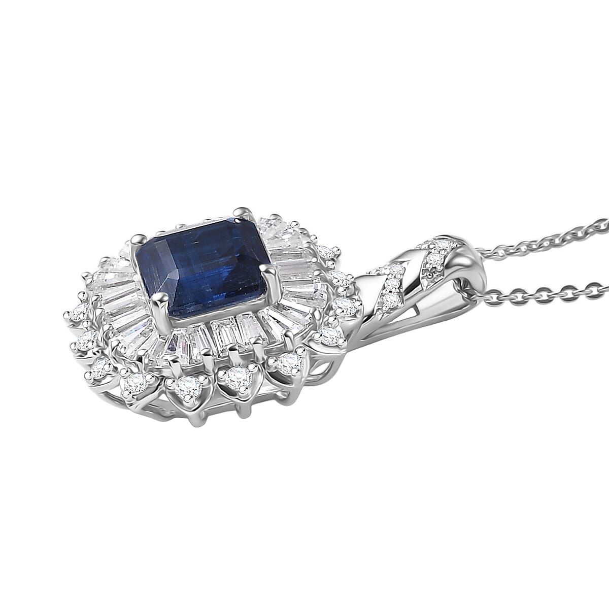 D'Joy Asscher Cut Premium Kashmir Kyanite and Moissanite 4.70 ctw Pendant Necklace in Rhodium Over Sterling Silver 20 Inches image number 3