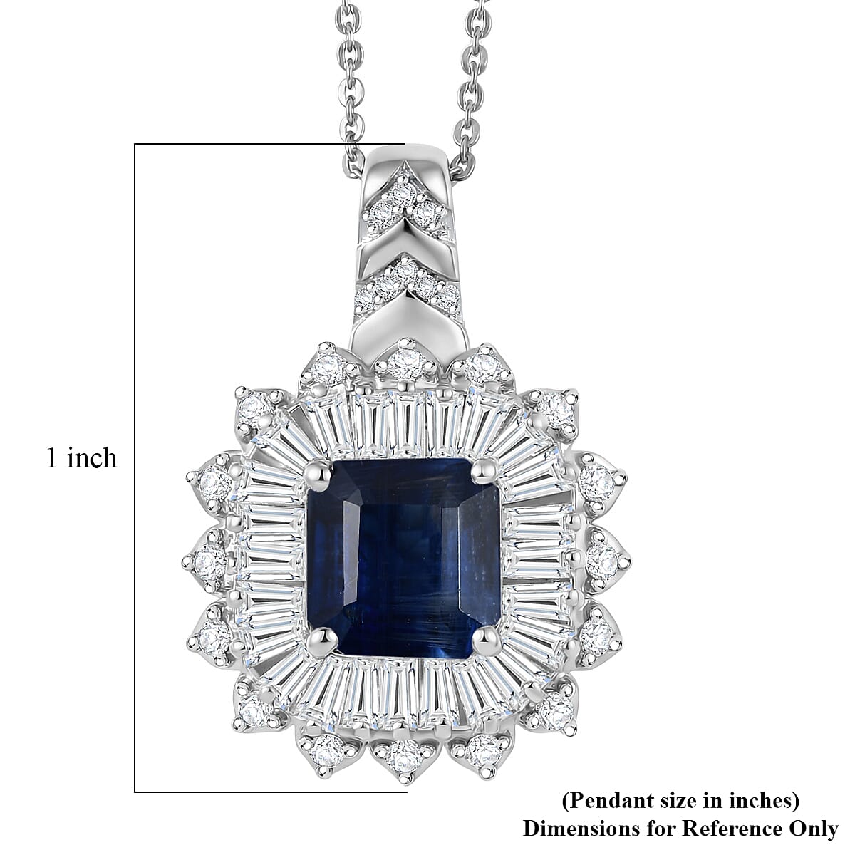 D'Joy Asscher Cut Premium Kashmir Kyanite and Moissanite 4.70 ctw Pendant Necklace in Rhodium Over Sterling Silver 20 Inches image number 6