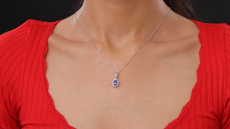 Premium Tanzanite, AAA Paraiba Tourmaline and Diamond 1.10 ctw Celestial Bloom Pendant Necklace in Rhodium Over Sterling Silver 20 Inches