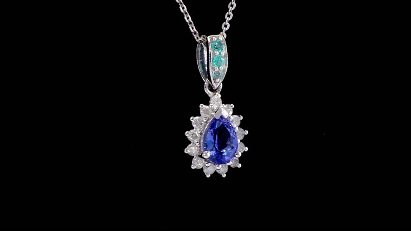 Premium Tanzanite, AAA Paraiba Tourmaline and Diamond 1.10 ctw Celestial Bloom Pendant Necklace in Rhodium Over Sterling Silver 20 Inches